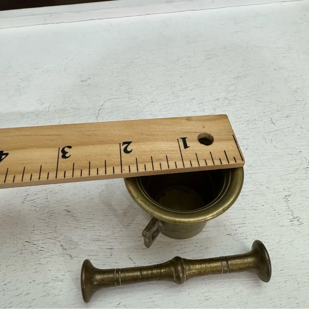 Antique Brass Mortar & Pestle Pharmacy Apothecary Heavy Great Patina - Picture 11 of 12
